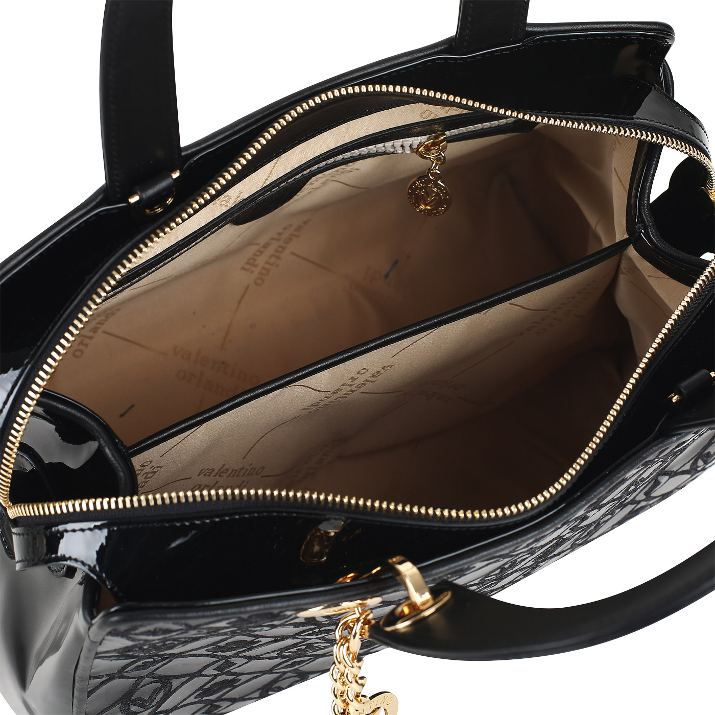 Лакированная сумка с темной вышивкой Valentino Orlandi Aly