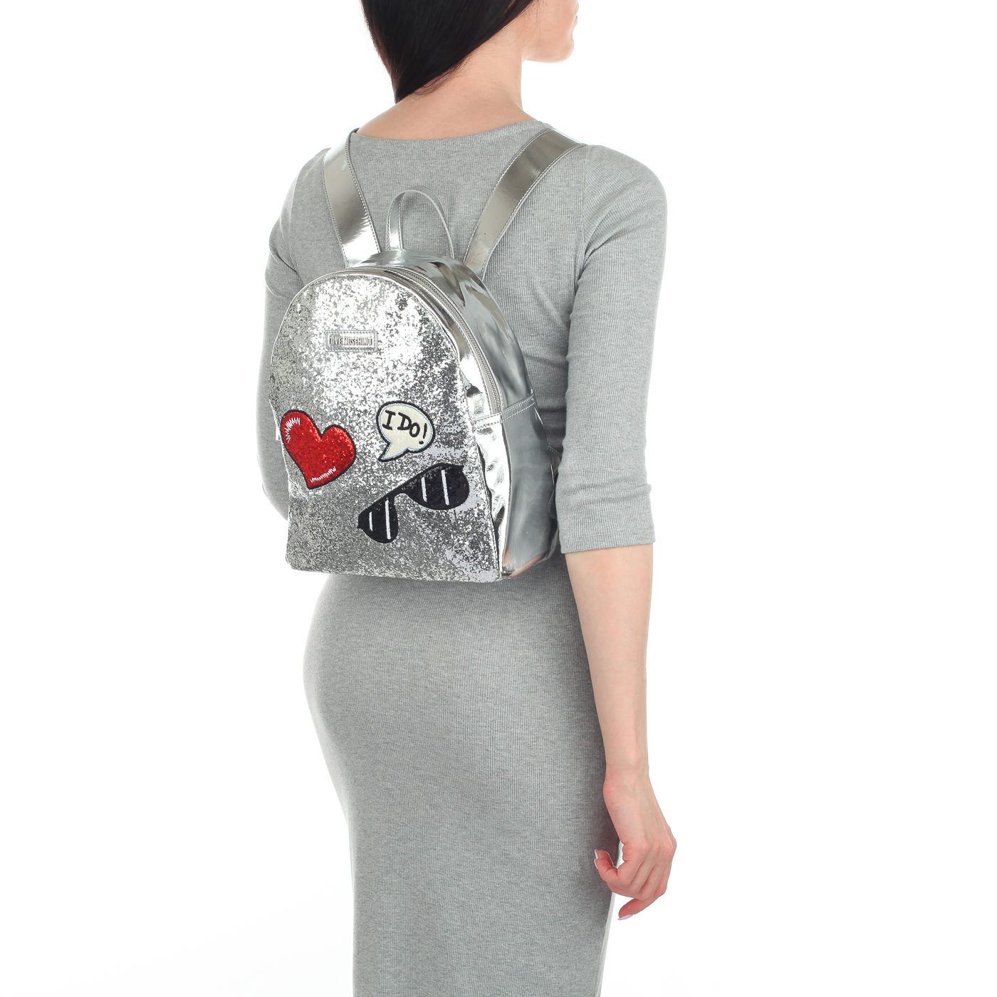 Женский серебристый рюкзак Love Moschino Sparkling