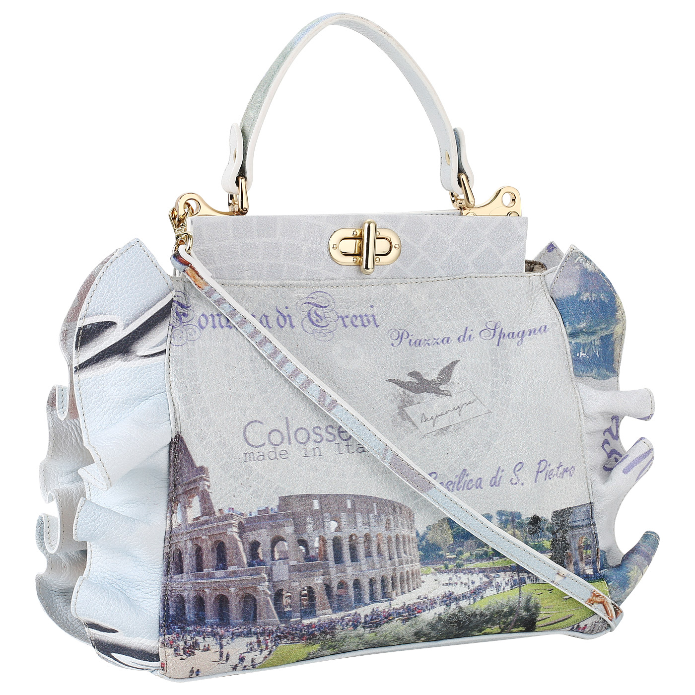 Кожаная сумка с принтом на замочке Acquanegra Colosseo
