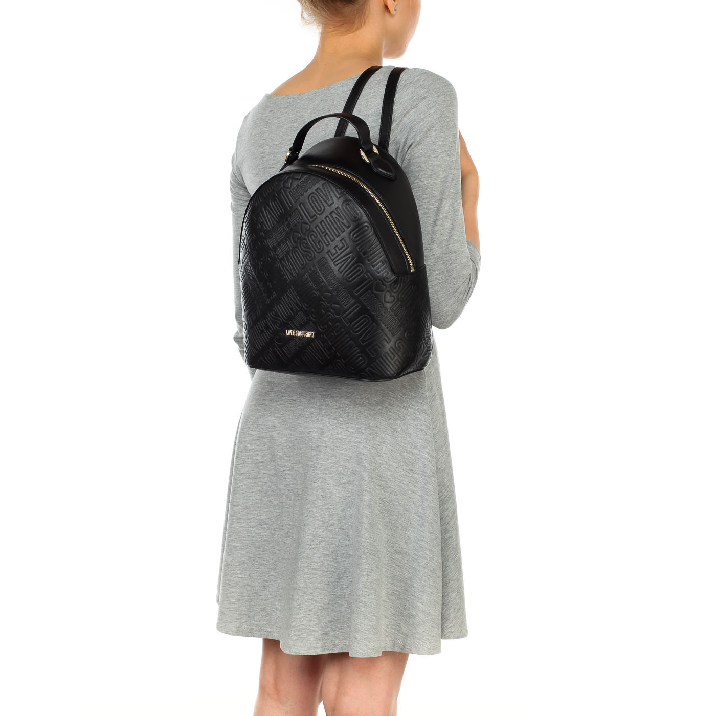 Женский черный рюкзак с тиснением и узкими лямками Love Moschino Embossed logo