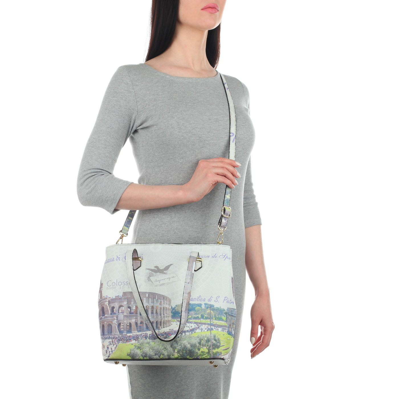 Кожаная женская сумка с длинными ручками Acquanegra Colosseo
